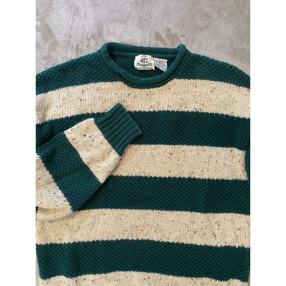 Vineyard Vines Green & Cream Striped Crewneck Sweater